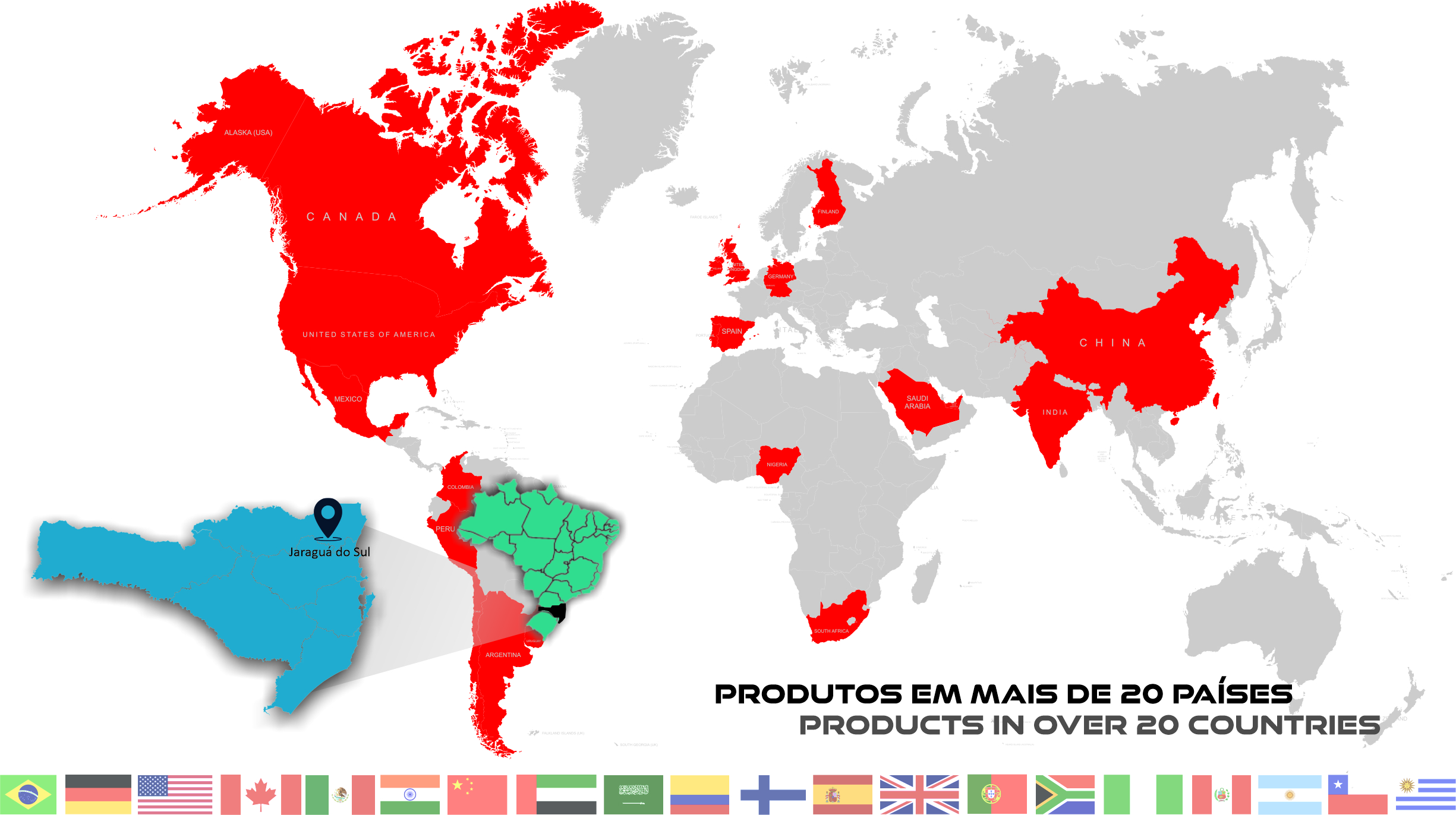 Mapa da presença Global da empresa